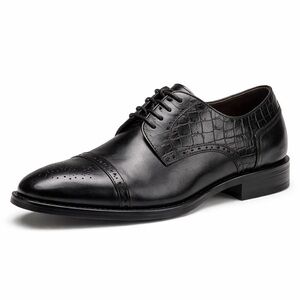 Mens Size 11 Black Cap Toe Oxford Dress Shoes Croc Embossed Leather 24th Karat